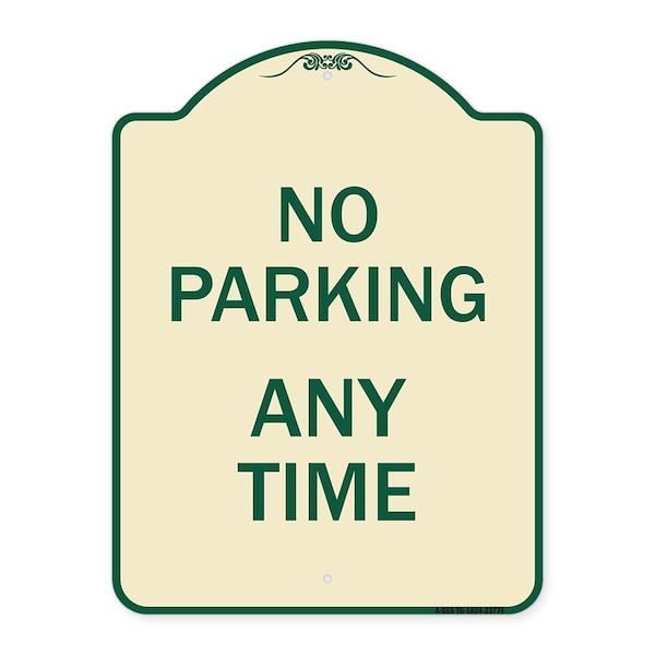 Signmission Designer Series No Parking Anytime, Tan & Green Heavy-Gauge Aluminum Sign, 24" x 18", TG-1824-23774 A-DES-TG-1824-23774 - main